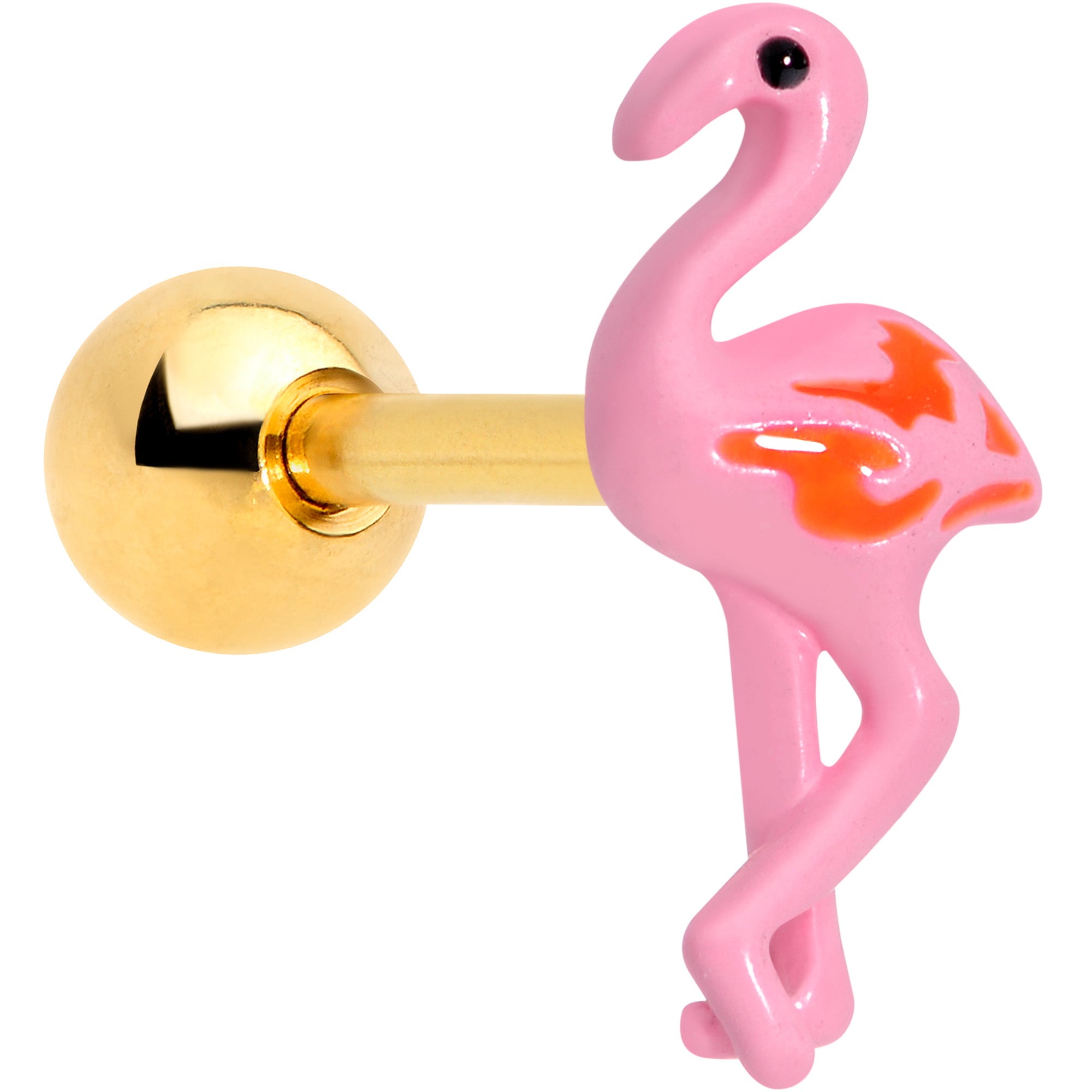 BodyCandy 16G 1/4 Gold Tone Flamingo Cartilage Tragus — main product shot
