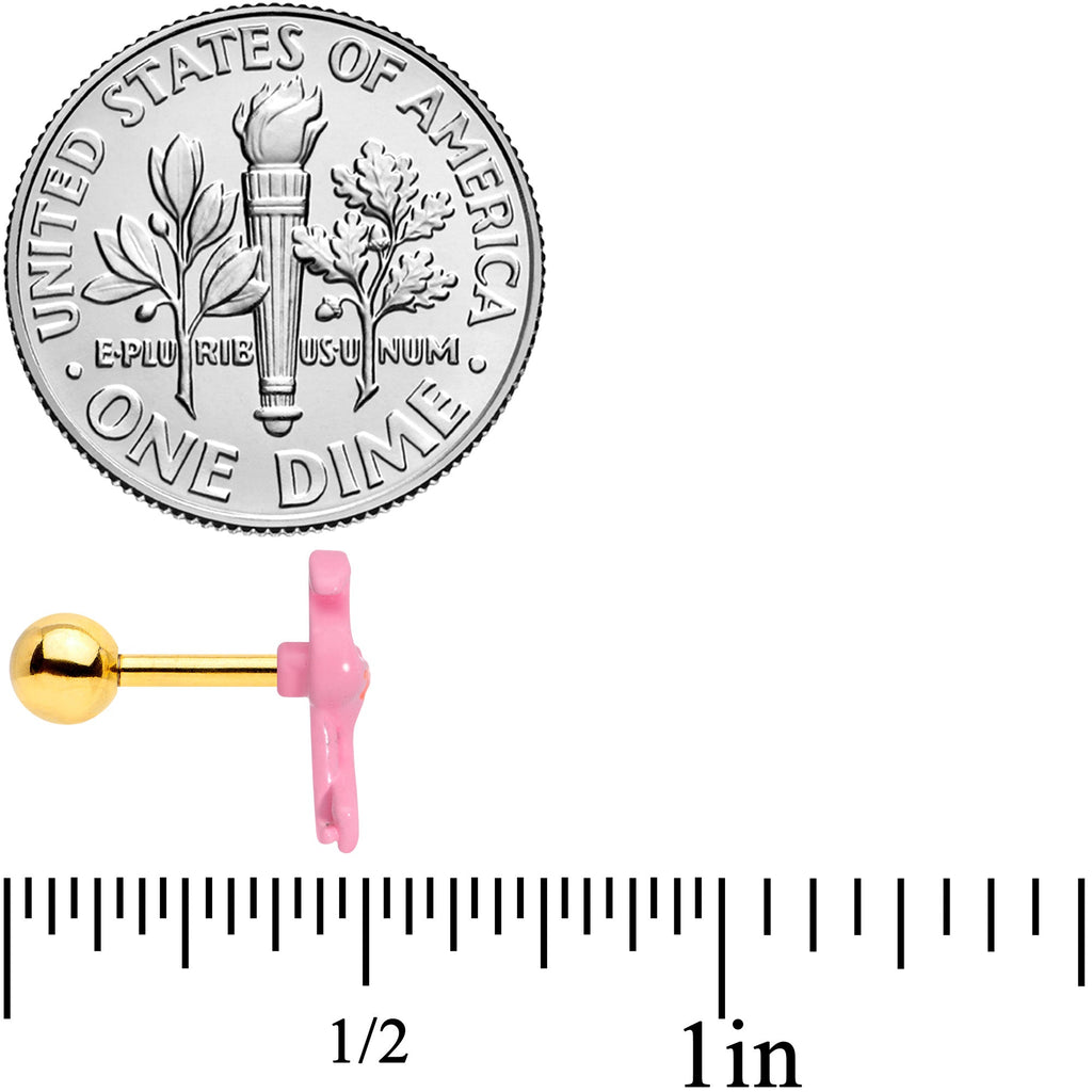 BodyCandy 16G 1/4 Gold Tone Flamingo Cartilage Tragus — side view