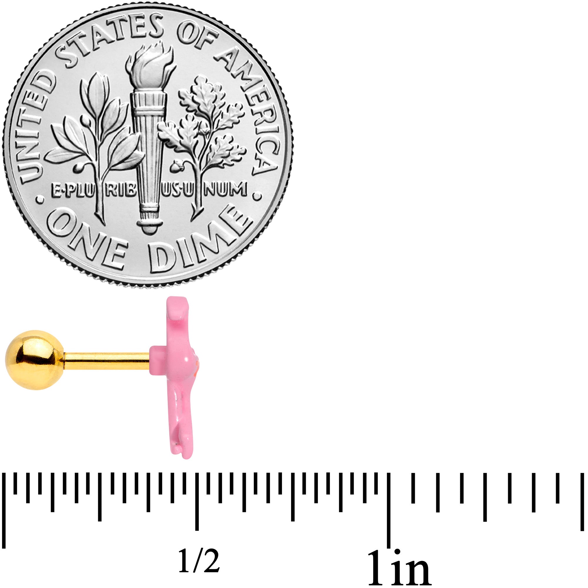 BodyCandy 16G 1/4 Gold Tone Flamingo Cartilage Tragus — side view