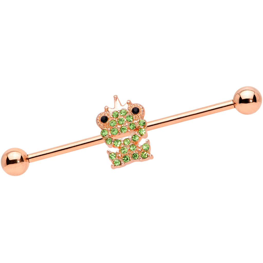 BodyCandy 14G Green Gem Rose Gold Tone Royal Frog Industrial Barbell 38mm — main product shot
