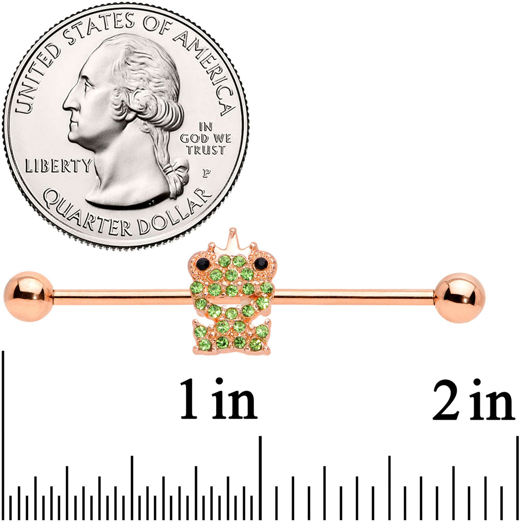 BodyCandy 14G Green Gem Rose Gold Tone Royal Frog Industrial Barbell 38mm — lifestyle context