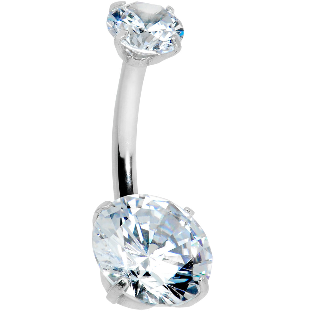 BodyCandy Clear CZ Gem Round Duo Internally Threaded Belly Ring — main product shot