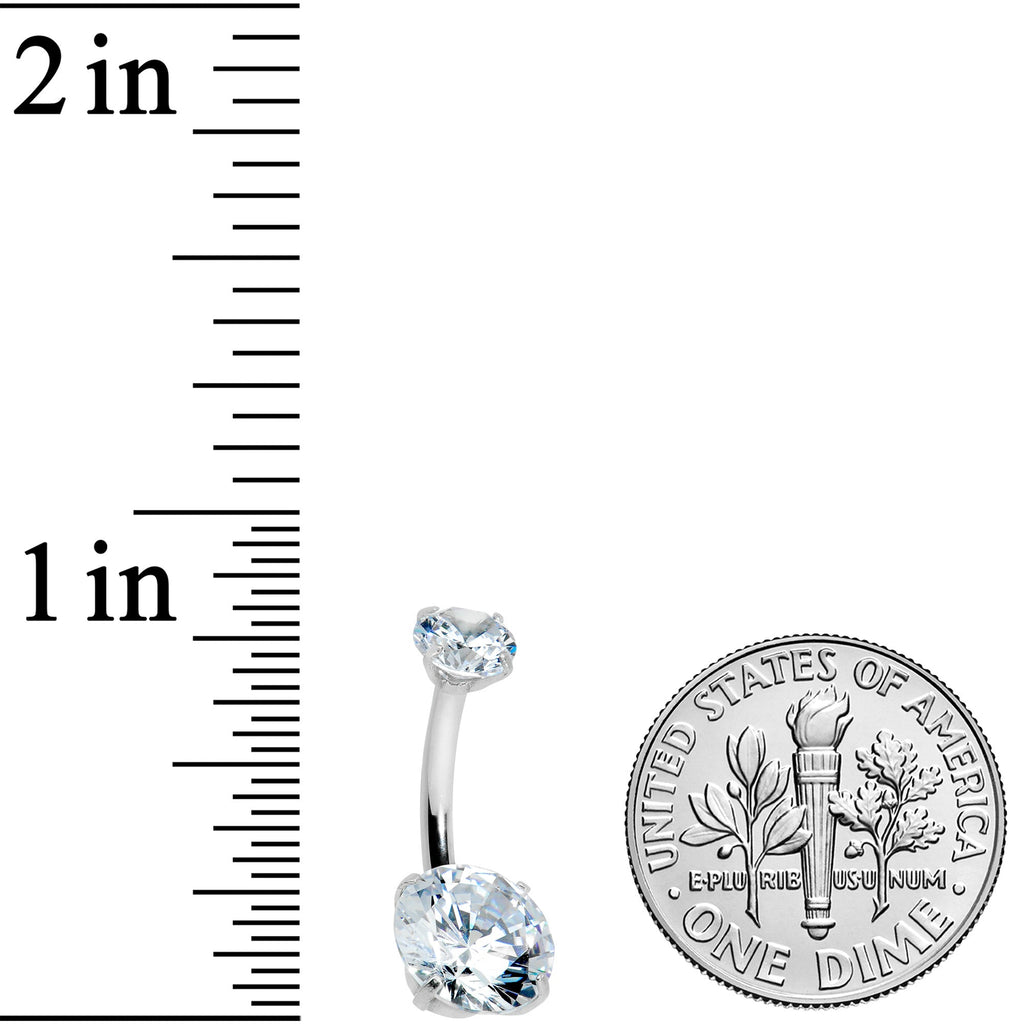 BodyCandy Clear CZ Gem Round Duo Internally Threaded Belly Ring — detail close-up