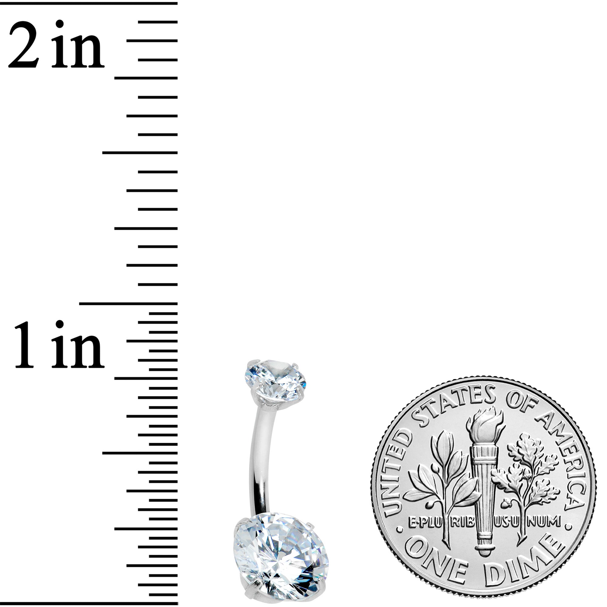 BodyCandy Clear CZ Gem Round Duo Internally Threaded Belly Ring — detail close-up