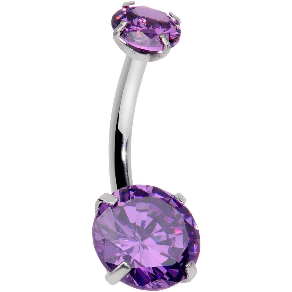 BodyCandy Purple CZ Gem Round Duo Internally Threaded Belly Ring — main product shot