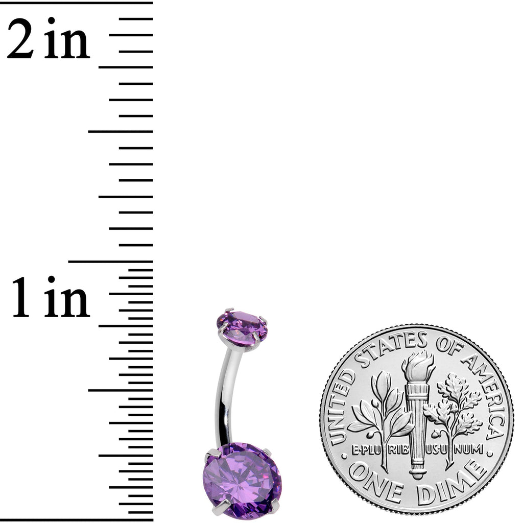 BodyCandy Purple CZ Gem Round Duo Internally Threaded Belly Ring — detail close-up