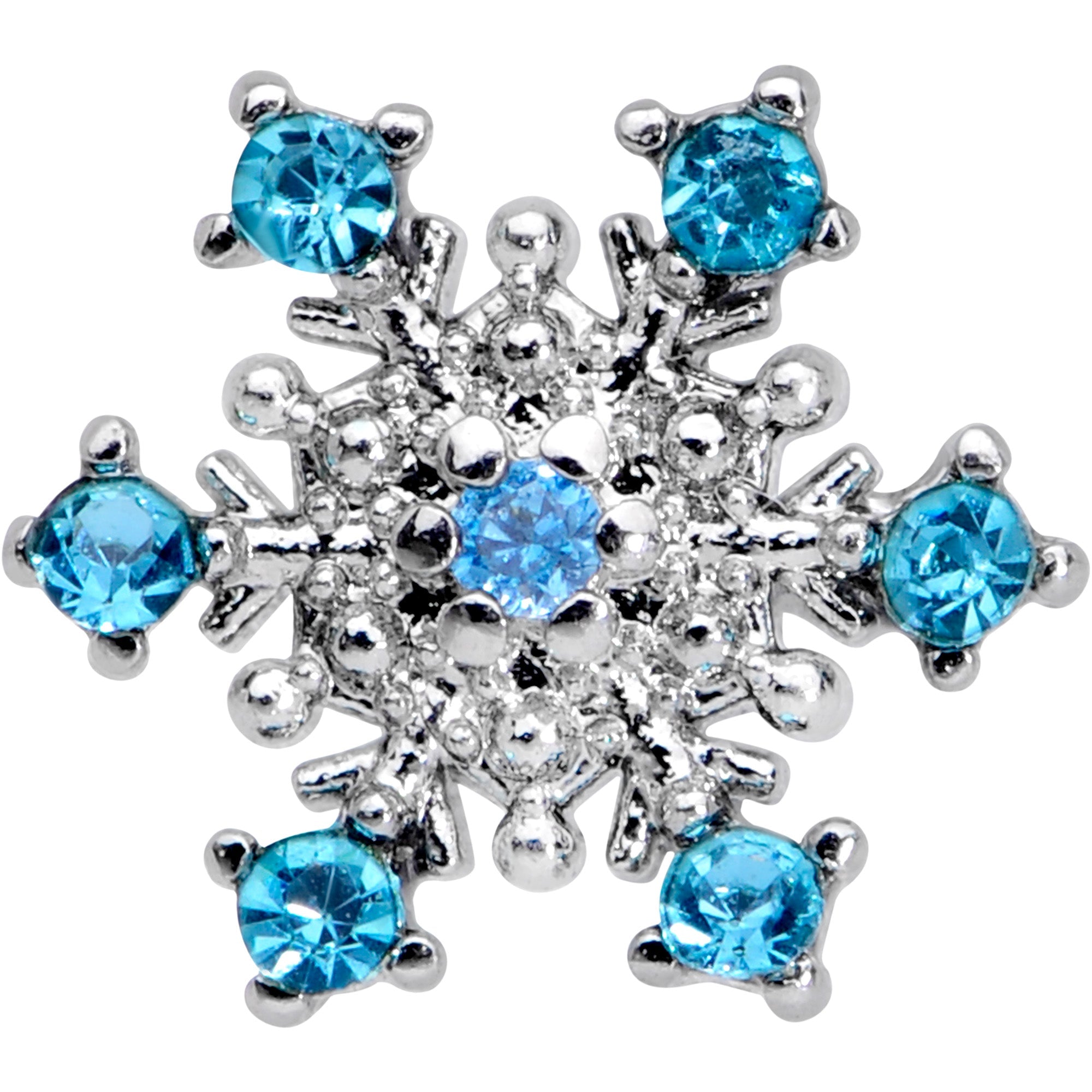 BodyCandy 16G 1/4 Aqua Gem Snowflake Christmas Cartilage Tragus Earring — detail close-up