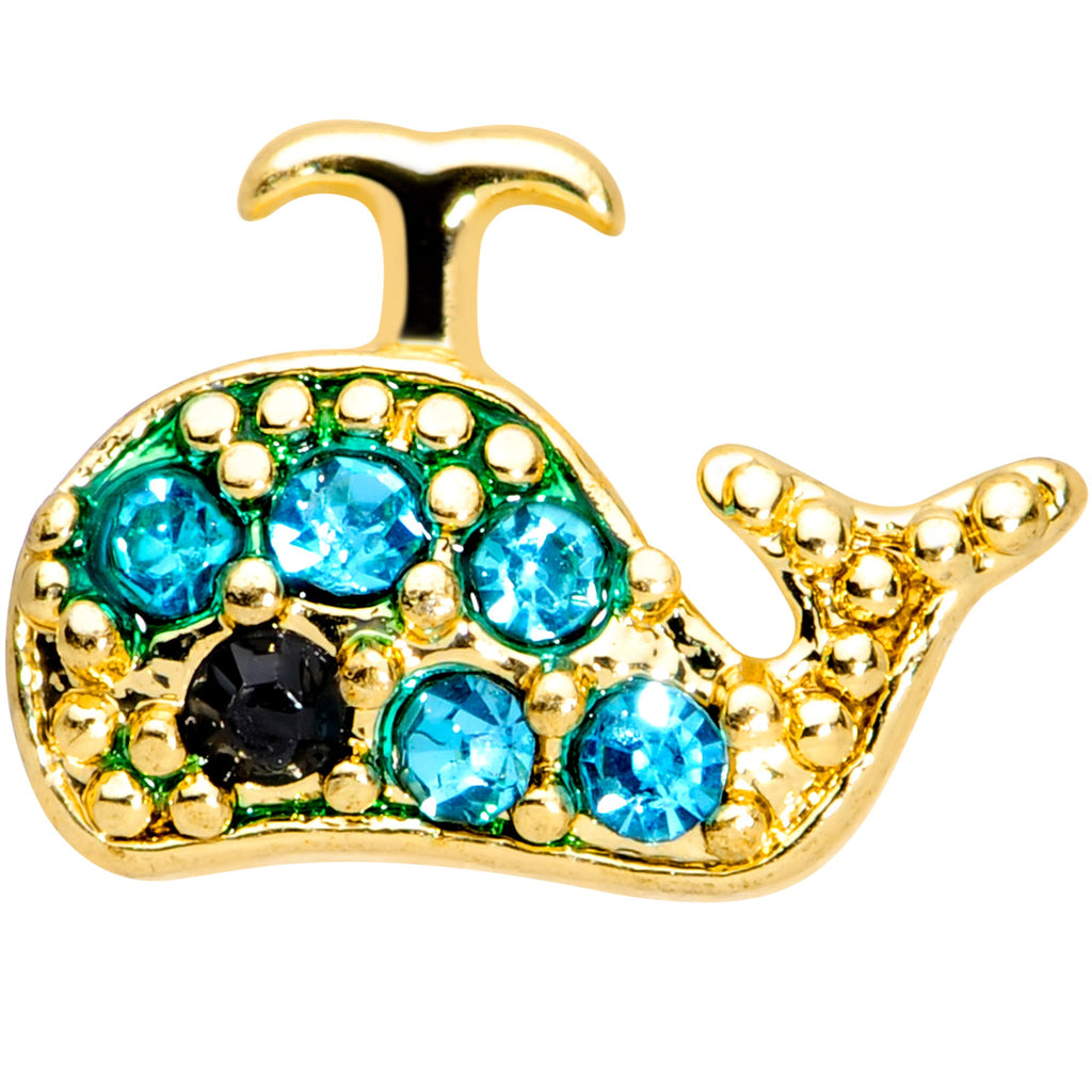 BodyCandy 16G 1/4 Aqua Gem Gold Tone Water Whale Cartilage Tragus — detail close-up