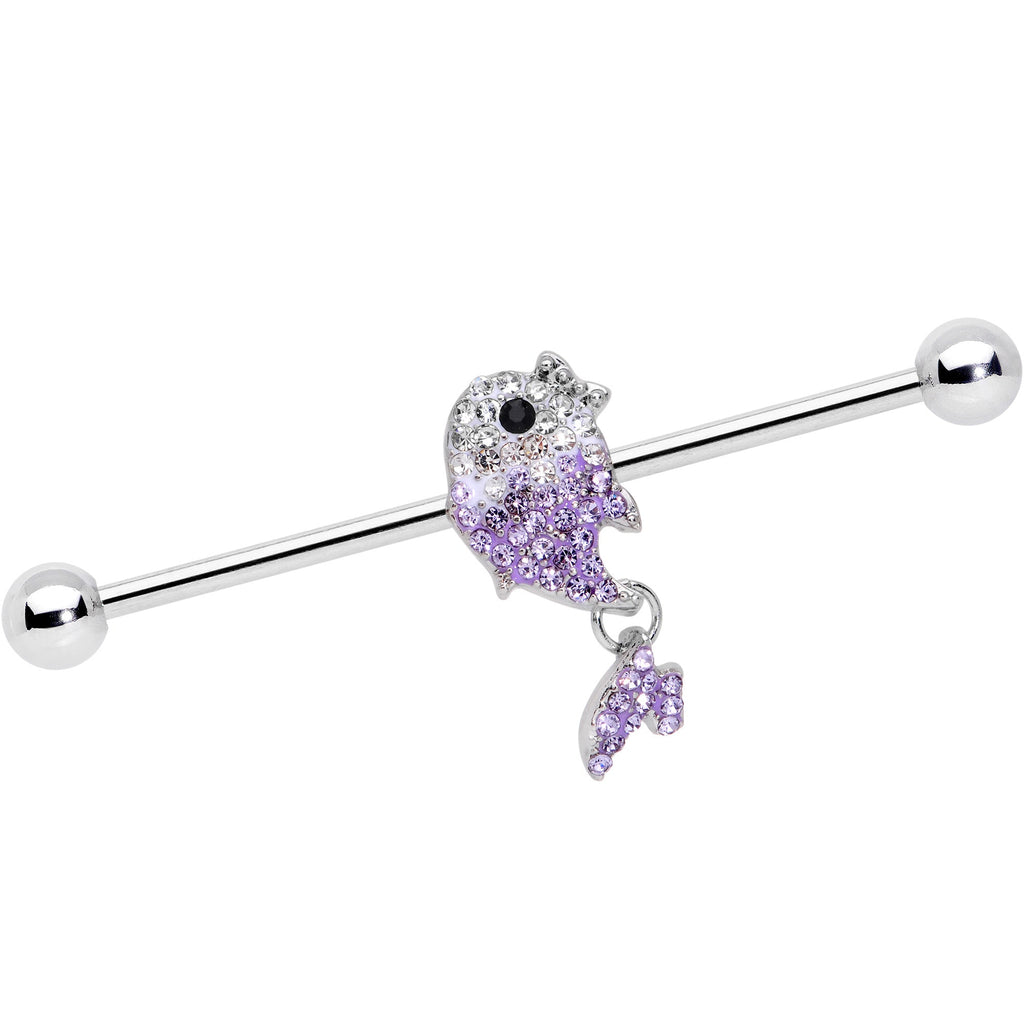 BodyCandy 14G Clear Purple Gem Fish Dangle Industrial Barbell 38mm — main product shot