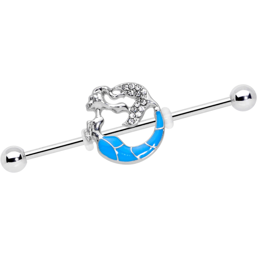 BodyCandy 14G Clear Gem Blue Curved Mermaid Industrial Barbell 38mm — main product shot