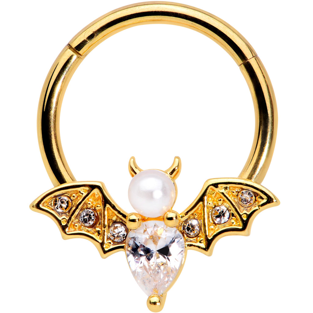 BodyCandy 16G 3/8 Clear Gem Gold Tone Bat Halloween Hinged Segment Ring — main product shot