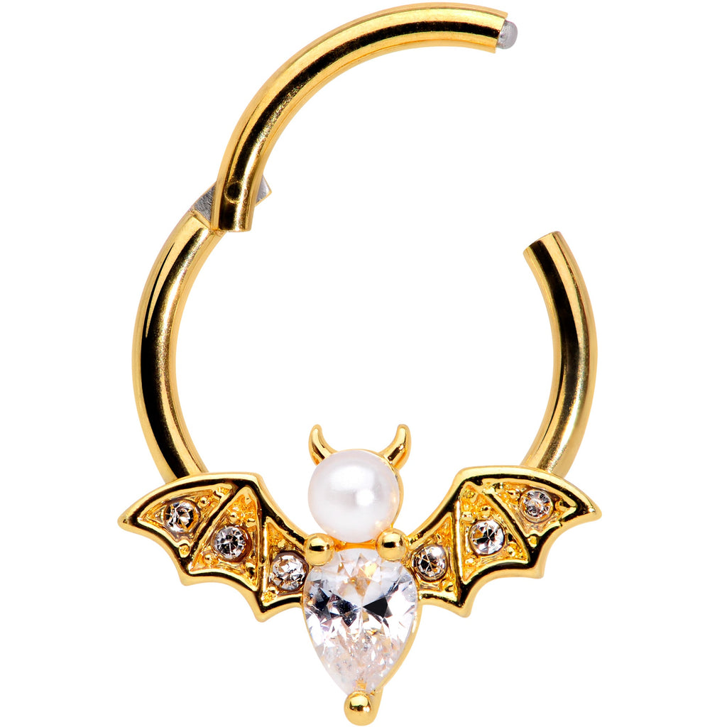 BodyCandy 16G 3/8 Clear Gem Gold Tone Bat Halloween Hinged Segment Ring — lifestyle context