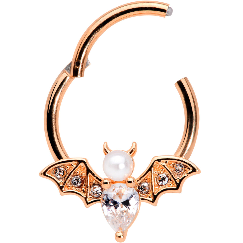 BodyCandy 16G 3/8 Clear Gem Rose Gold Tone Bat Halloween Segment Ring — lifestyle context