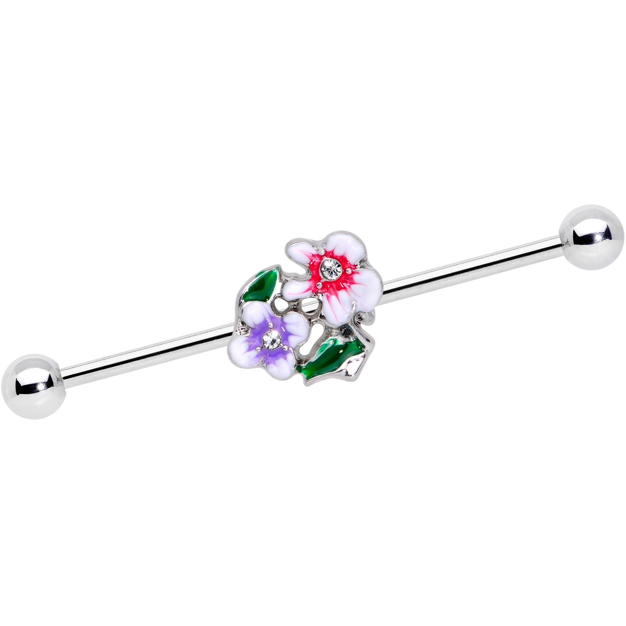 BodyCandy 14G Clear Gem Fanciful Flowers Industrial Barbell 38mm — main product shot