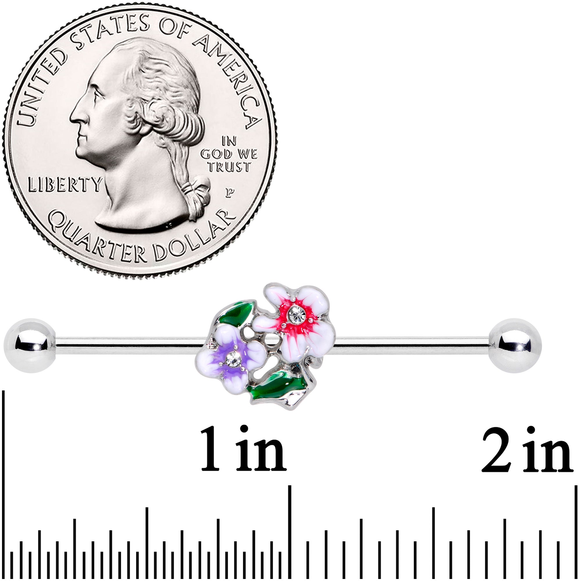BodyCandy 14G Clear Gem Fanciful Flowers Industrial Barbell 38mm — lifestyle context