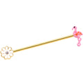 BodyCandy 14G Clear Gem Gold Hue Flower Flamingo Industrial Barbell 38mm — main product shot