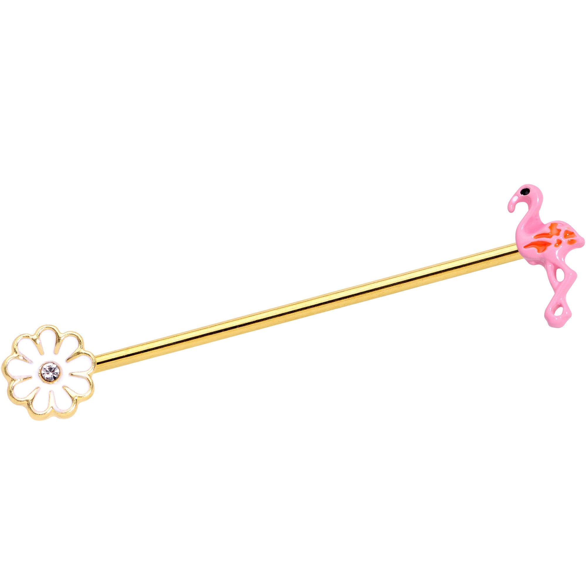 BodyCandy 14G Clear Gem Gold Hue Flower Flamingo Industrial Barbell 38mm — main product shot