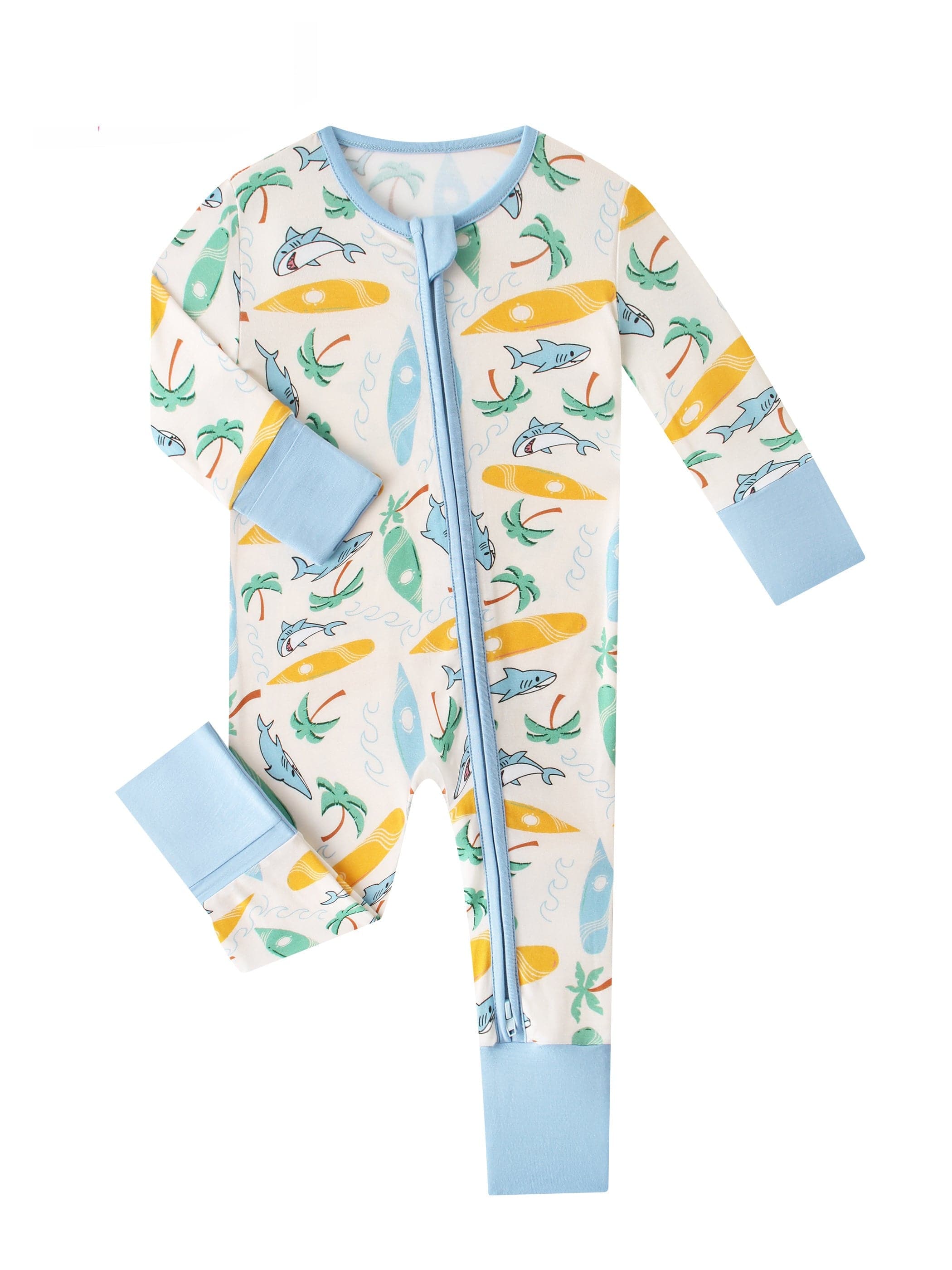 Charlies Project Kids Posh TOT Surf's Up Bamboo Baby Convertible Zippy Romper — color detail