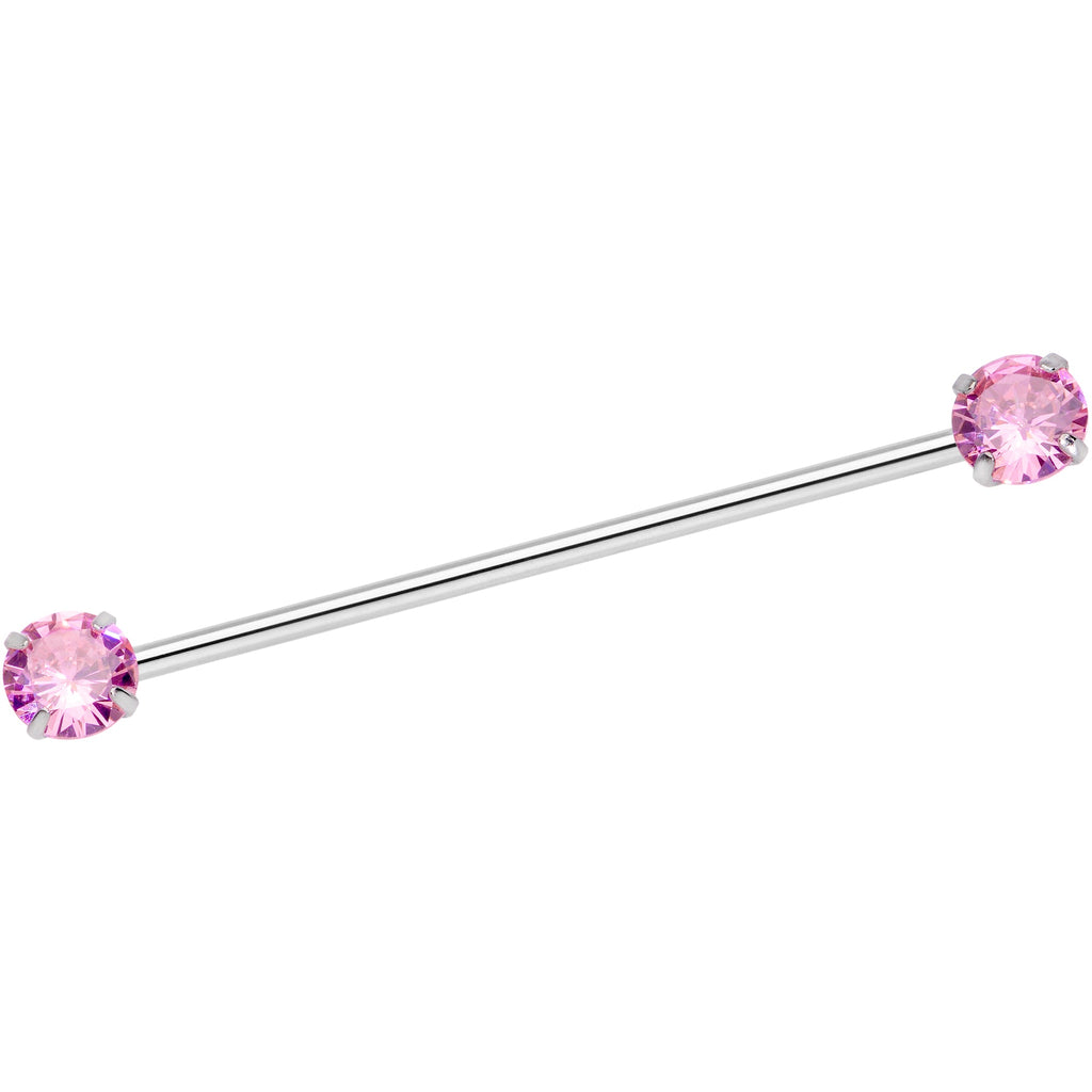 BodyCandy 14G Pink CZ Gem Threadless Industrial Barbell 38mm — main product shot