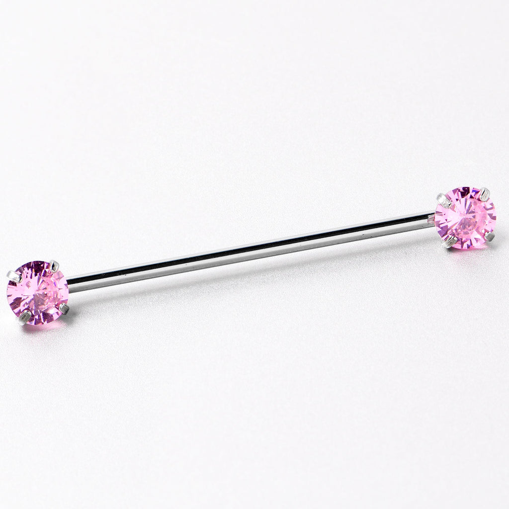 BodyCandy 14G Pink CZ Gem Threadless Industrial Barbell 38mm — in-use photo