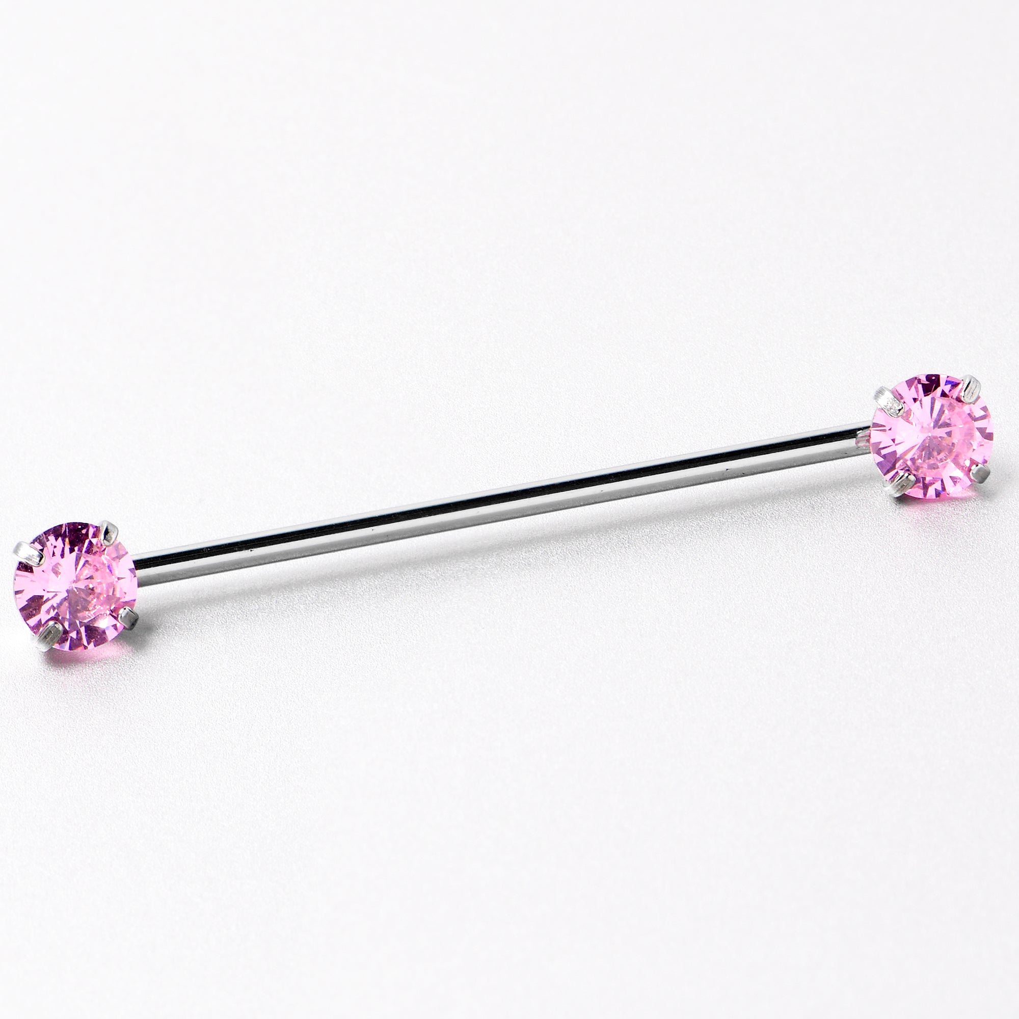 BodyCandy 14G Pink CZ Gem Threadless Industrial Barbell 38mm — in-use photo