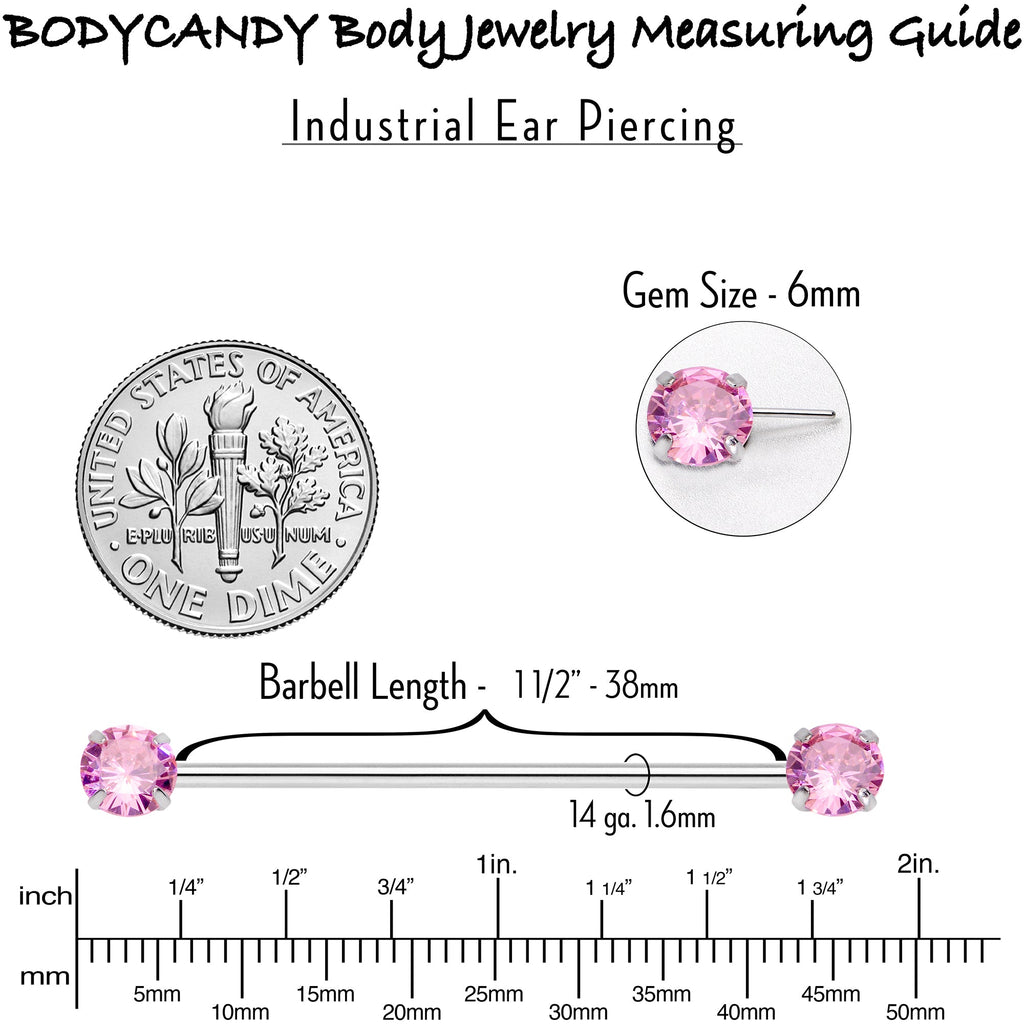 BodyCandy 14G Pink CZ Gem Threadless Industrial Barbell 38mm — alternative angle