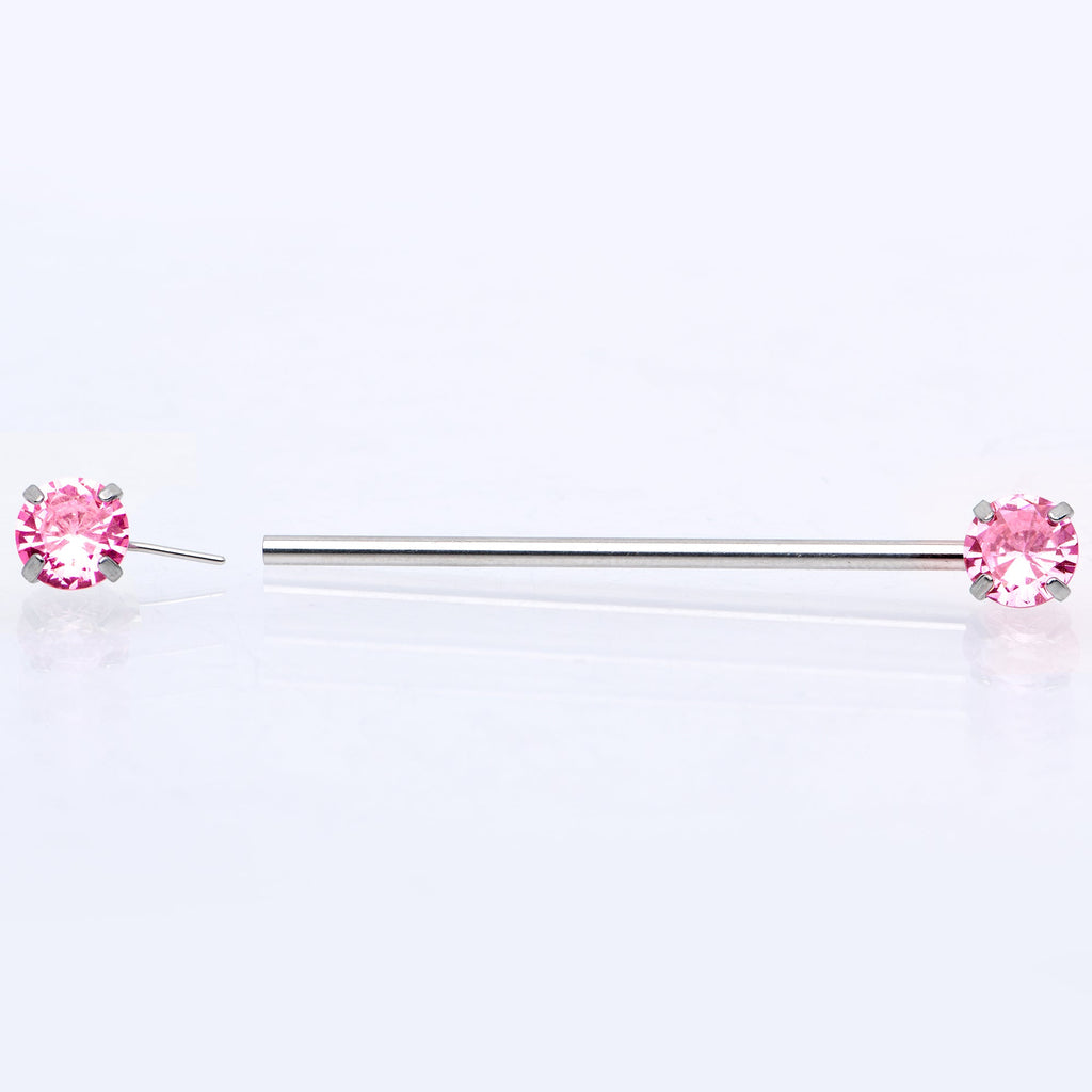BodyCandy 14G Pink CZ Gem Threadless Industrial Barbell 38mm — back view