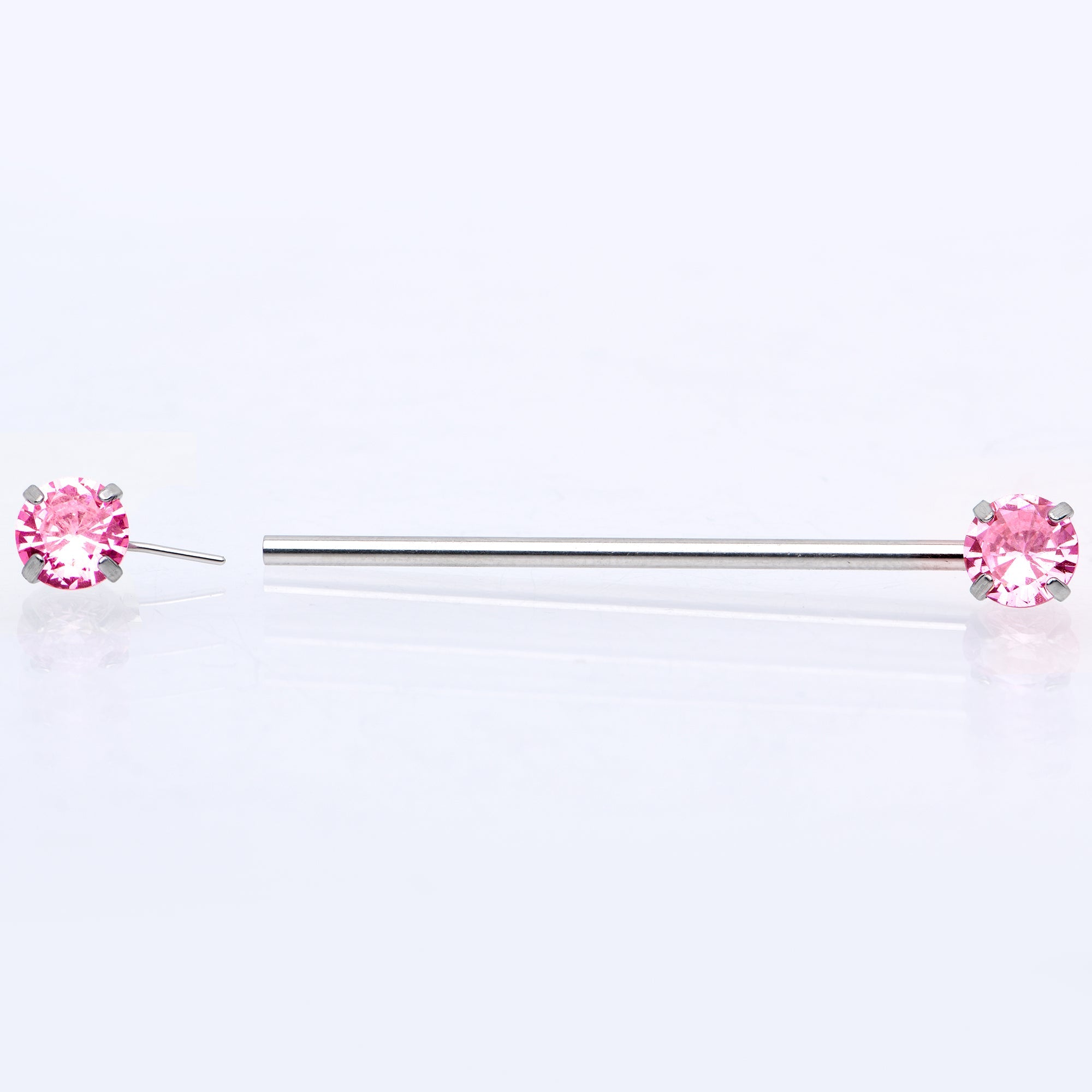 BodyCandy 14G Pink CZ Gem Threadless Industrial Barbell 38mm — back view