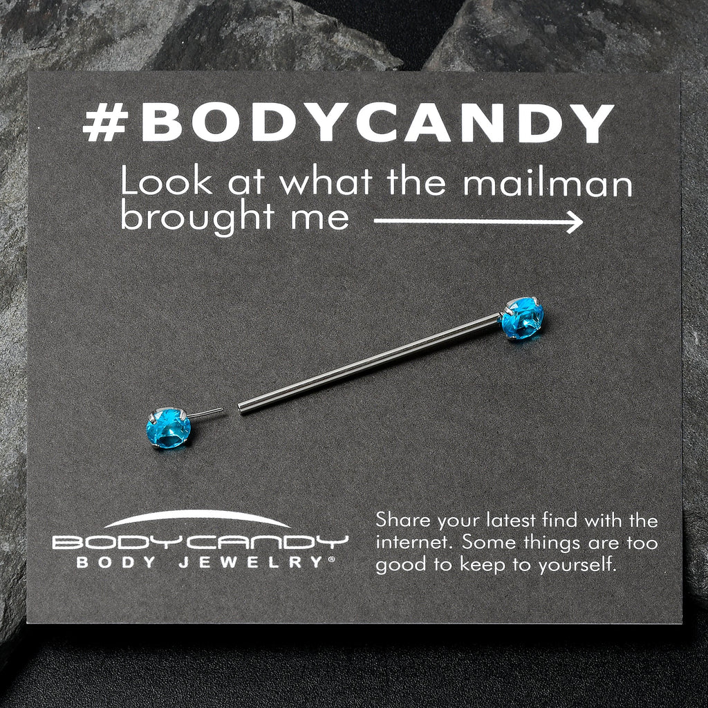 BodyCandy 14G Aqua CZ Gem Threadless Industrial Barbell 38mm — detail close-up