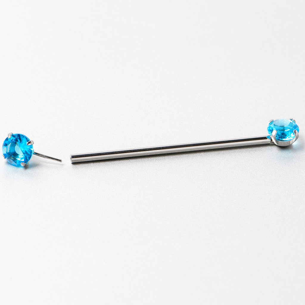 BodyCandy 14G Aqua CZ Gem Threadless Industrial Barbell 38mm — alternative angle