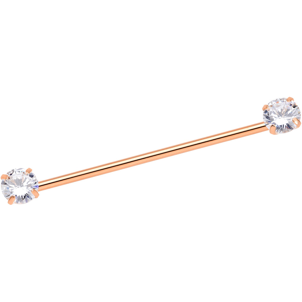 BodyCandy 14G Clear CZ Gem Rose Gold Tone Threadless Industrial Barbell 38mm — main product shot