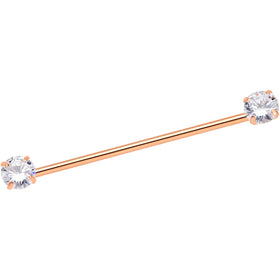 14G Clear CZ Gem Rose Gold Tone Threadless Industrial Barbell 38mm