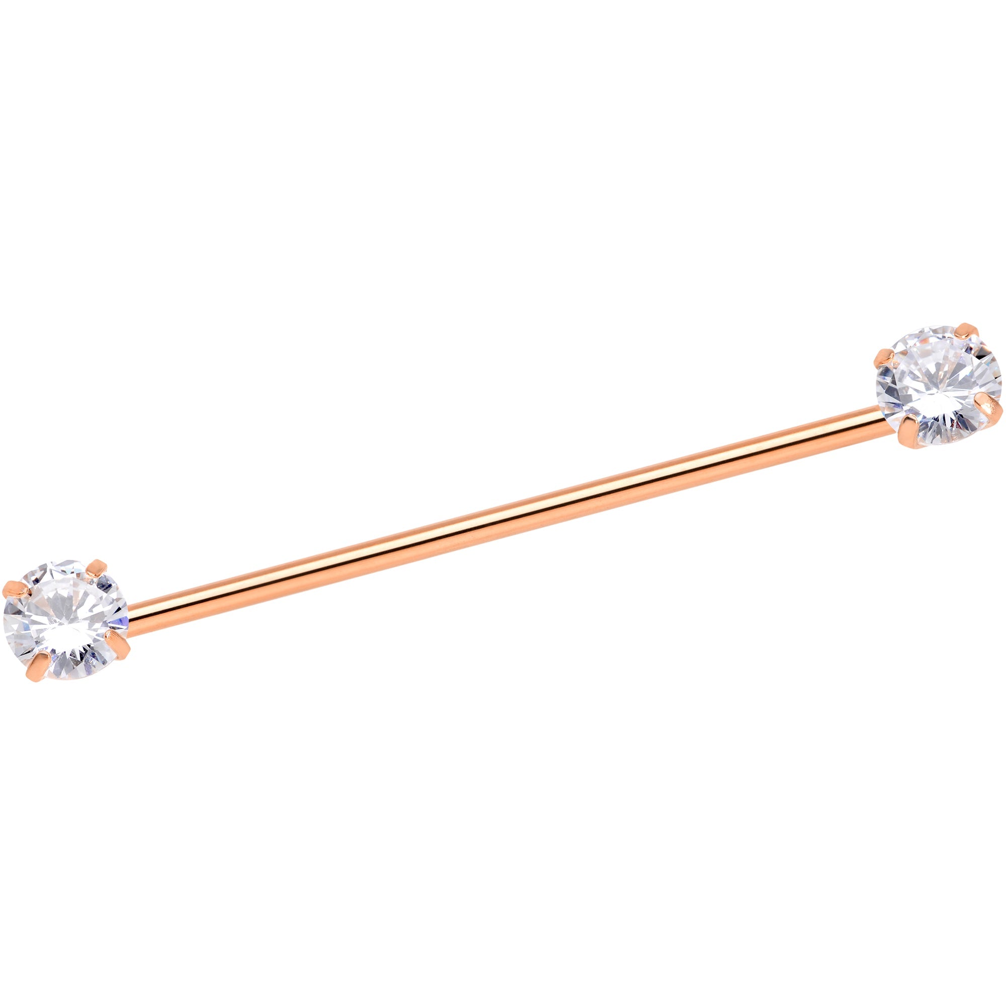 BodyCandy 14G Clear CZ Gem Rose Gold Tone Threadless Industrial Barbell 38mm — main product shot