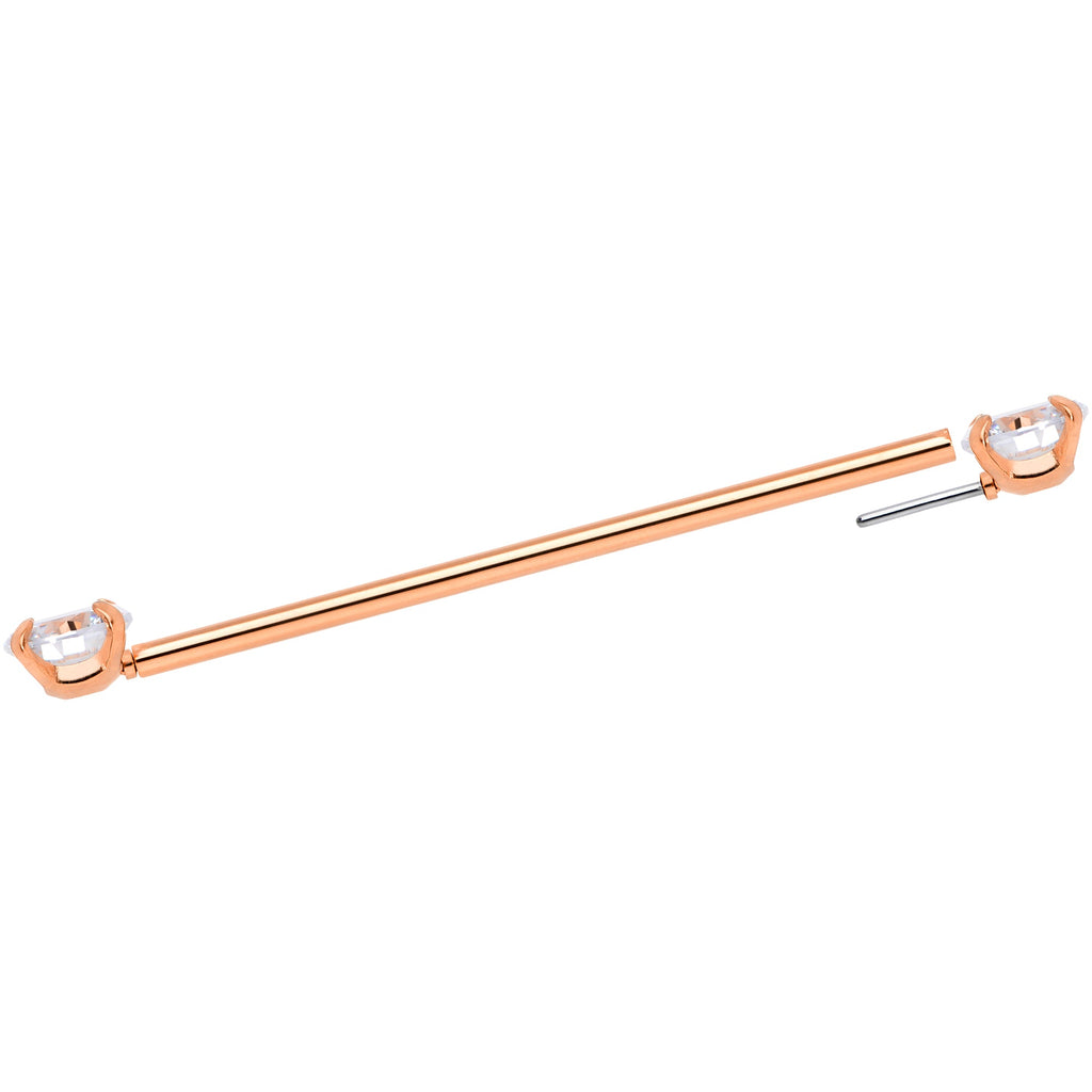 BodyCandy 14G Clear CZ Gem Rose Gold Tone Threadless Industrial Barbell 38mm — size reference