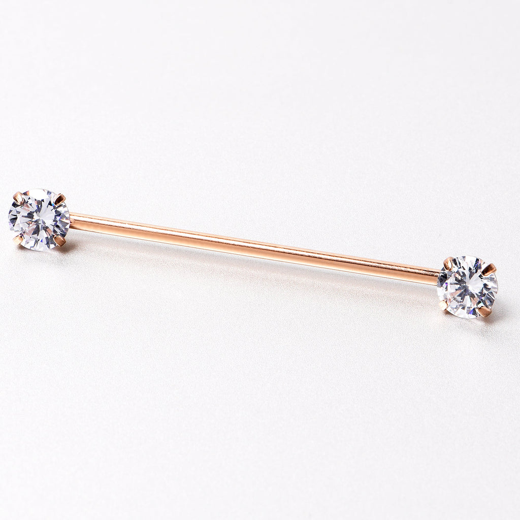 BodyCandy 14G Clear CZ Gem Rose Gold Tone Threadless Industrial Barbell 38mm — side view