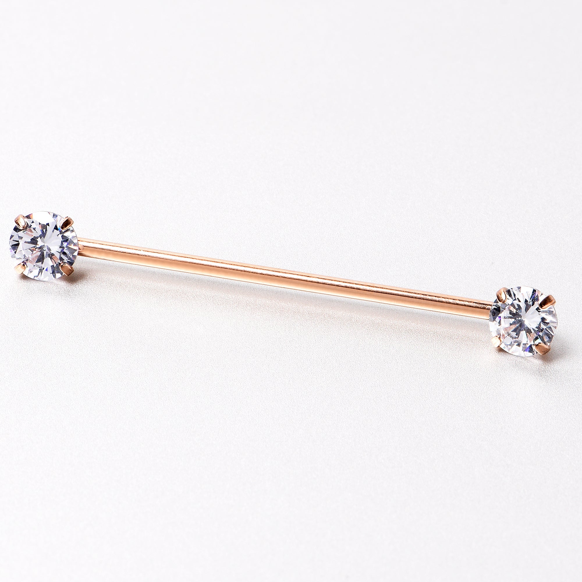 BodyCandy 14G Clear CZ Gem Rose Gold Tone Threadless Industrial Barbell 38mm — side view