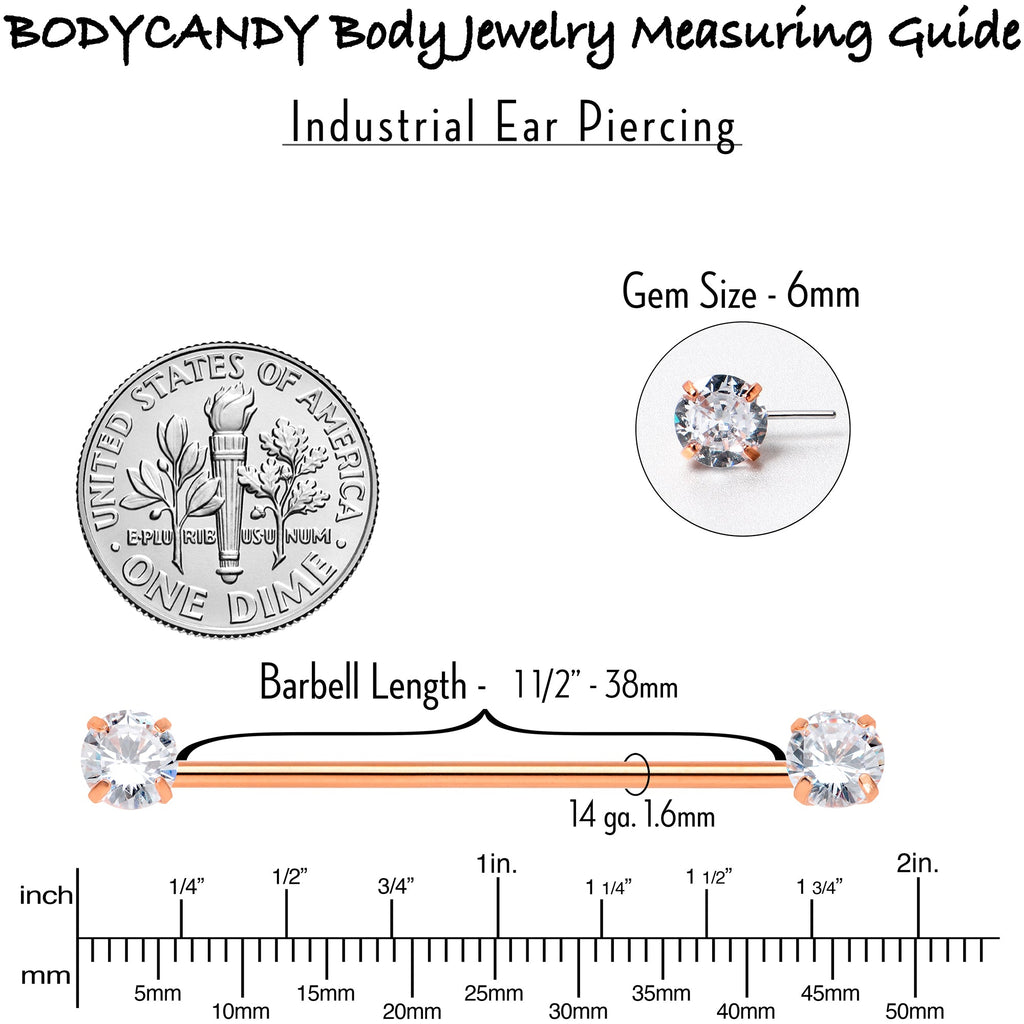 BodyCandy 14G Clear CZ Gem Rose Gold Tone Threadless Industrial Barbell 38mm — lifestyle context