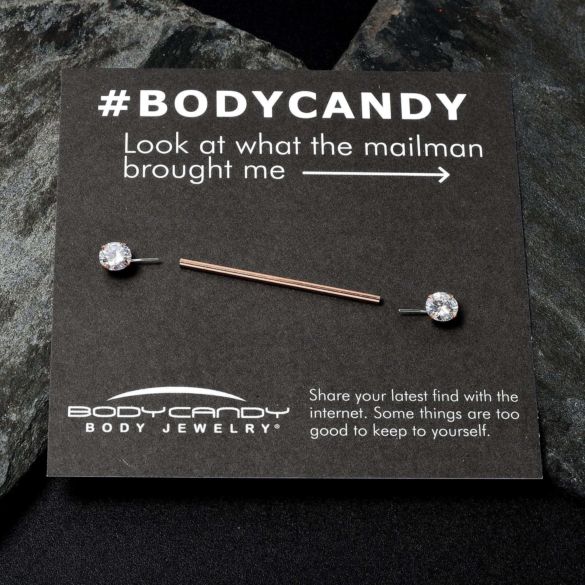 BodyCandy 14G Clear CZ Gem Rose Gold Tone Threadless Industrial Barbell 38mm — detail close-up