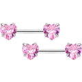 BodyCandy 14G 1/2 Pink CZ Gem Heart Threadless Barbell Nipple Ring Set — main product shot