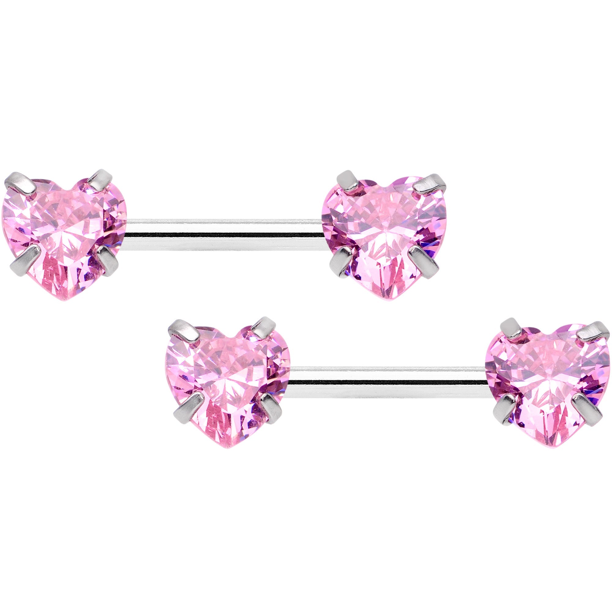 BodyCandy 14G 1/2 Pink CZ Gem Heart Threadless Barbell Nipple Ring Set — main product shot