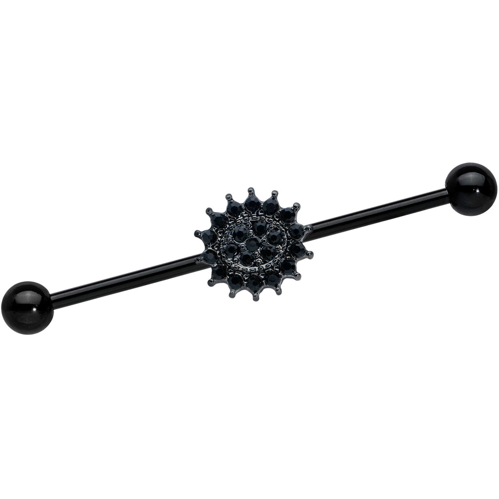 BodyCandy 14G Black Gem Black Oval Gothic Sunburst Industrial Barbell 38mm — main product shot