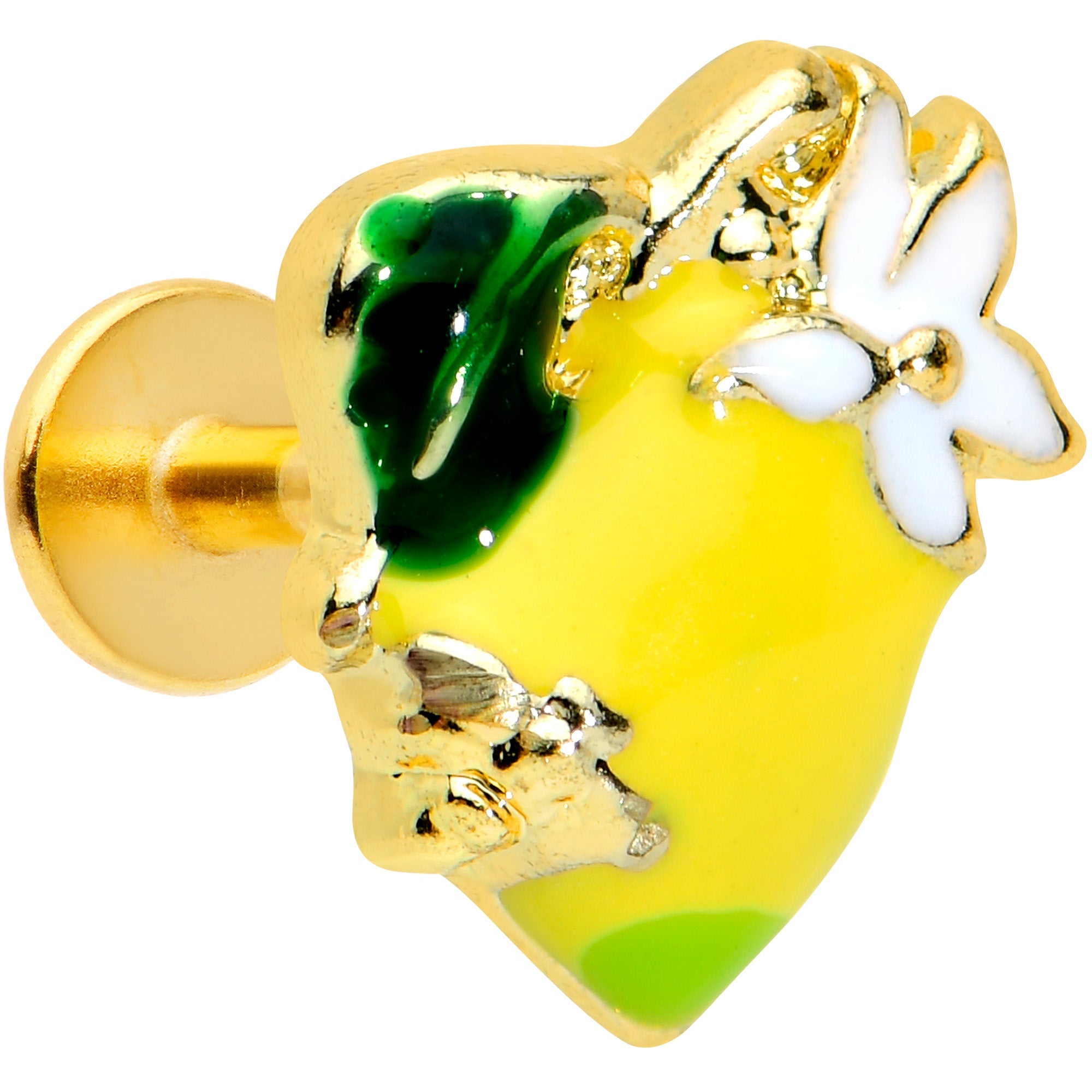 BodyCandy 16G 1/4 Gold Tone Bee Flower Lemon Labret Monroe Tragus — main product shot