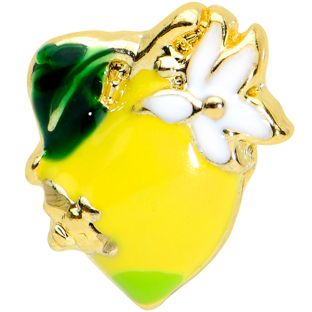 BodyCandy 16G 1/4 Gold Tone Bee Flower Lemon Labret Monroe Tragus — detail close-up