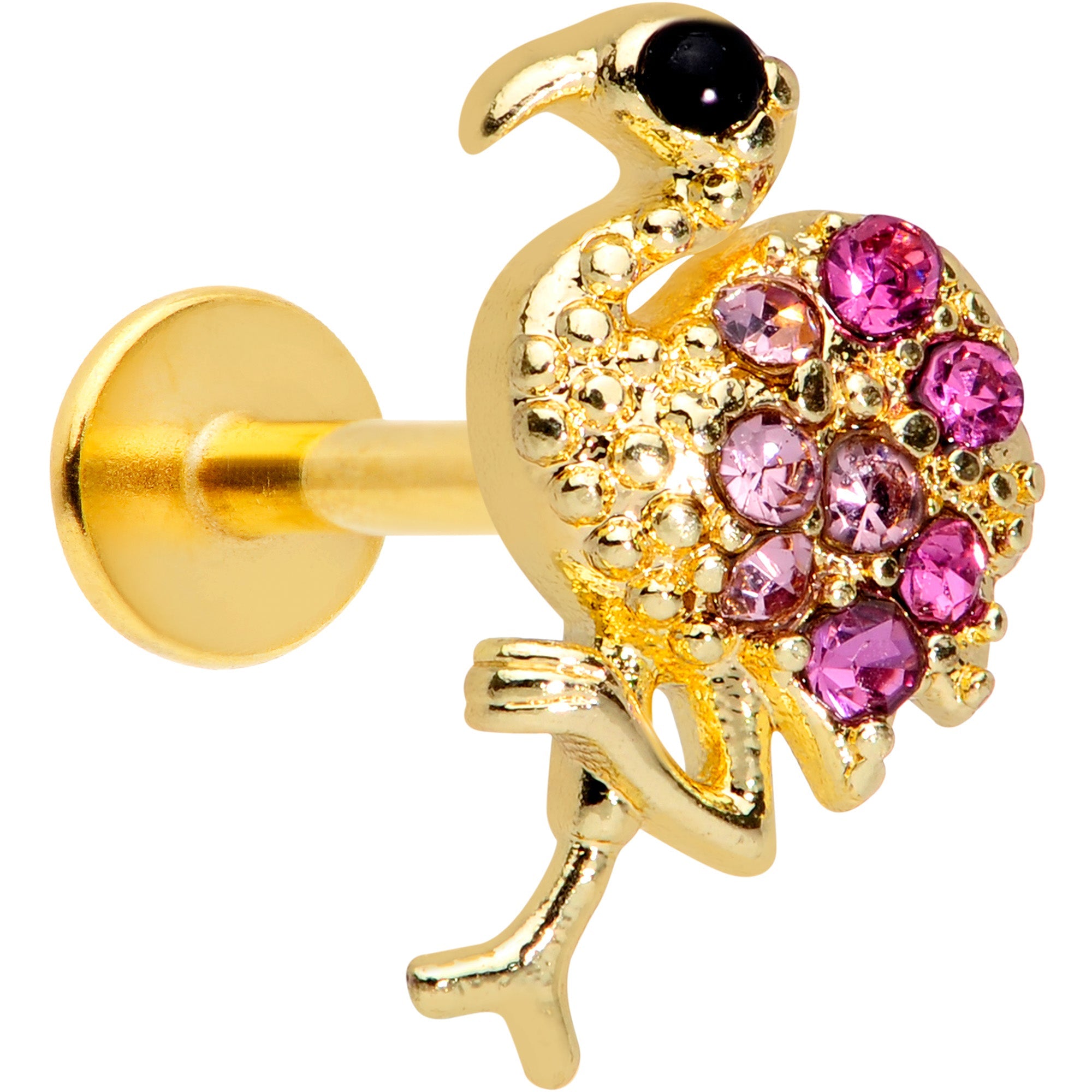 BodyCandy 16G 5/16 Pink Gem Gold Tone Fashion Flamingo Labret Monroe Tragus — main product shot