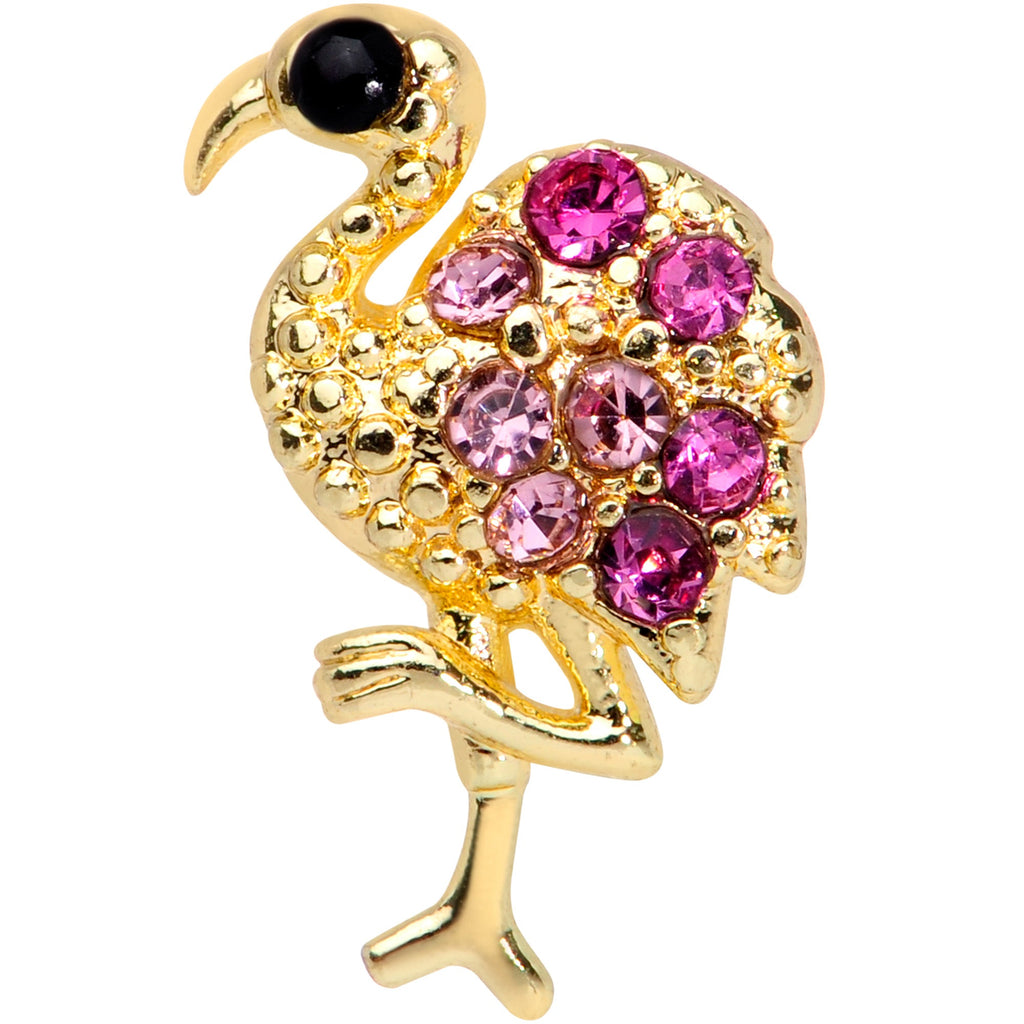 BodyCandy 16G 5/16 Pink Gem Gold Tone Fashion Flamingo Labret Monroe Tragus — detail close-up