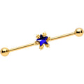 BodyCandy 14G Blue Gem Gold Tone Star Industrial Barbell 38mm — main product shot