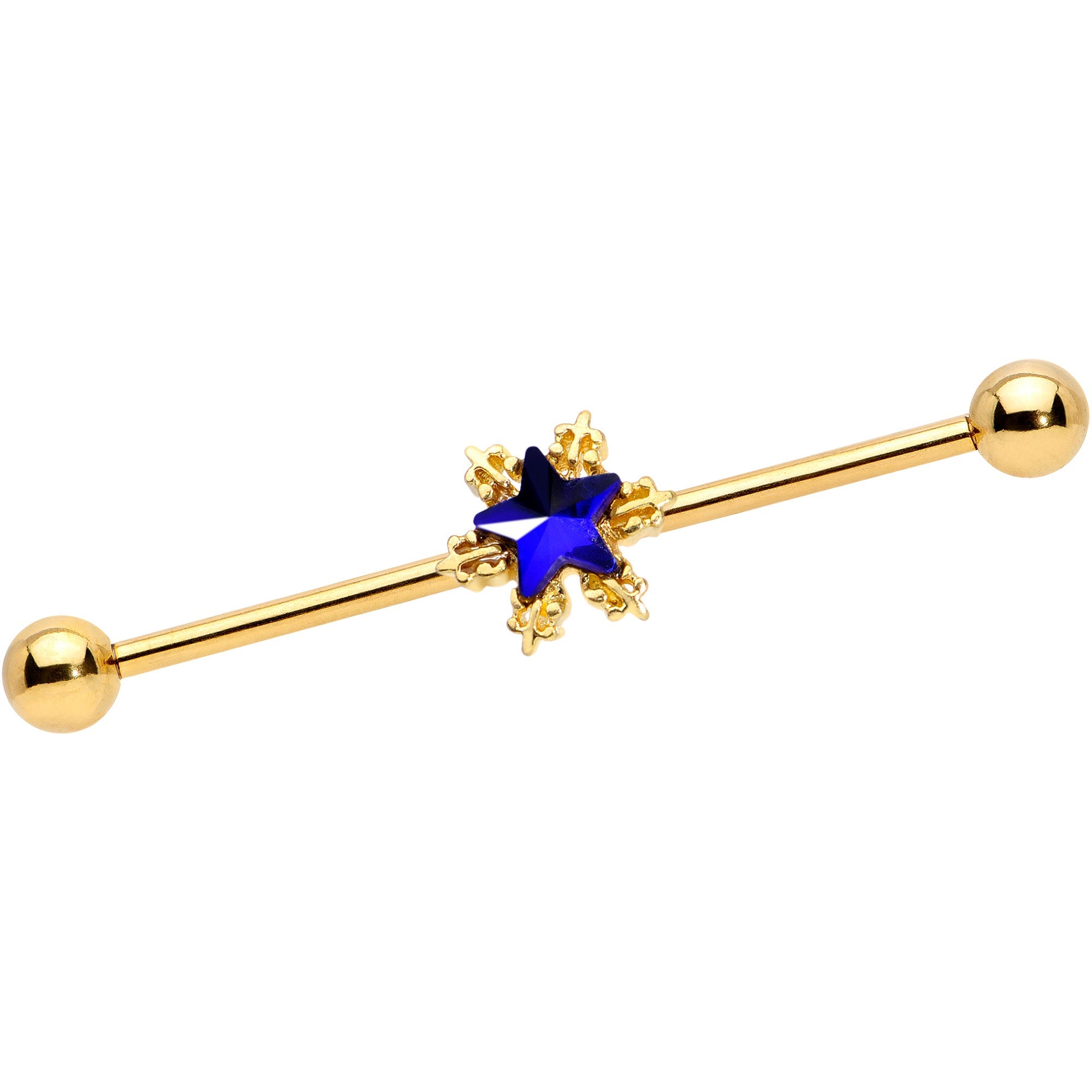 BodyCandy 14G Blue Gem Gold Tone Star Industrial Barbell 38mm — main product shot