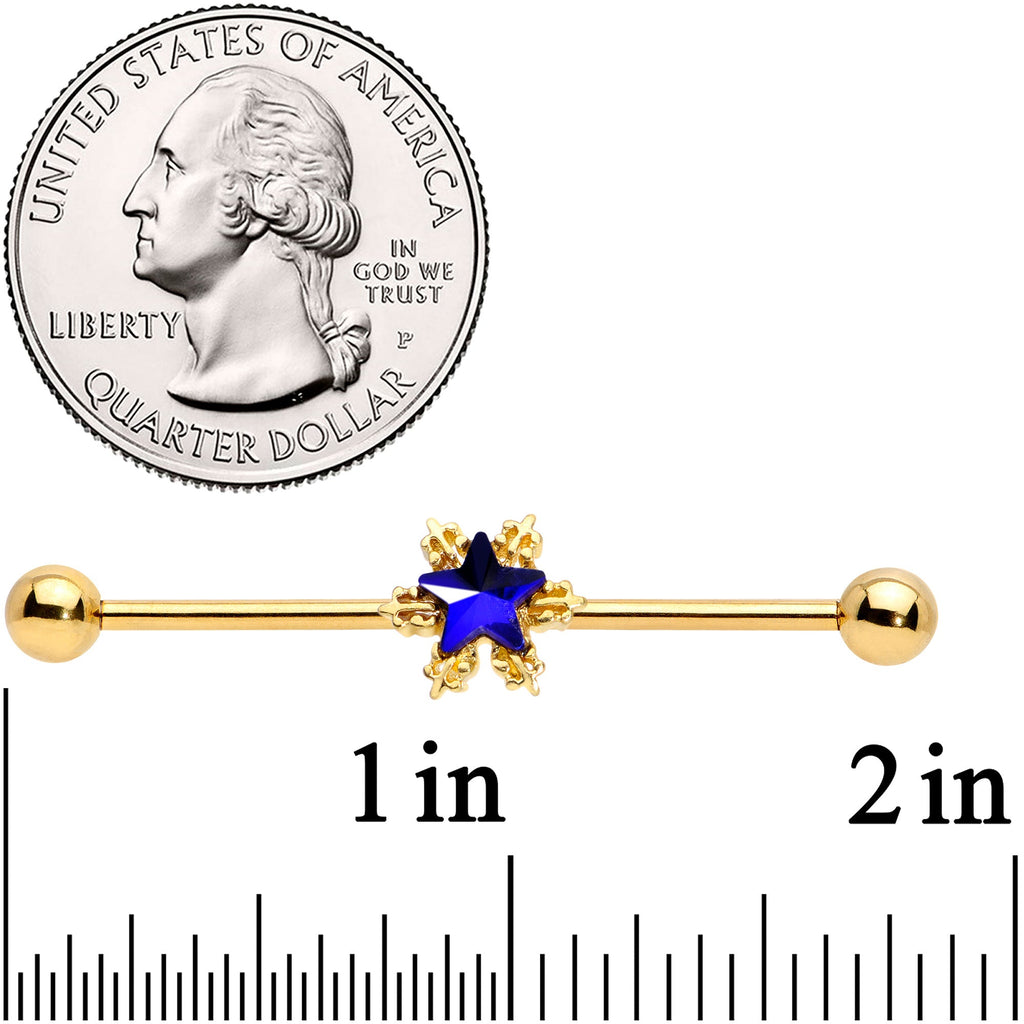 BodyCandy 14G Blue Gem Gold Tone Star Industrial Barbell 38mm — lifestyle context