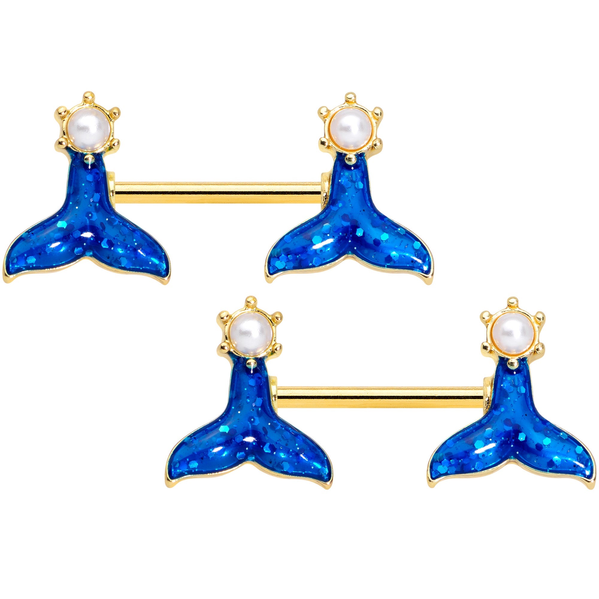 BodyCandy 14G 9/16 Gold Hue Iridescent Mermaid Tail Barbell Nipple Ring Set — main product shot