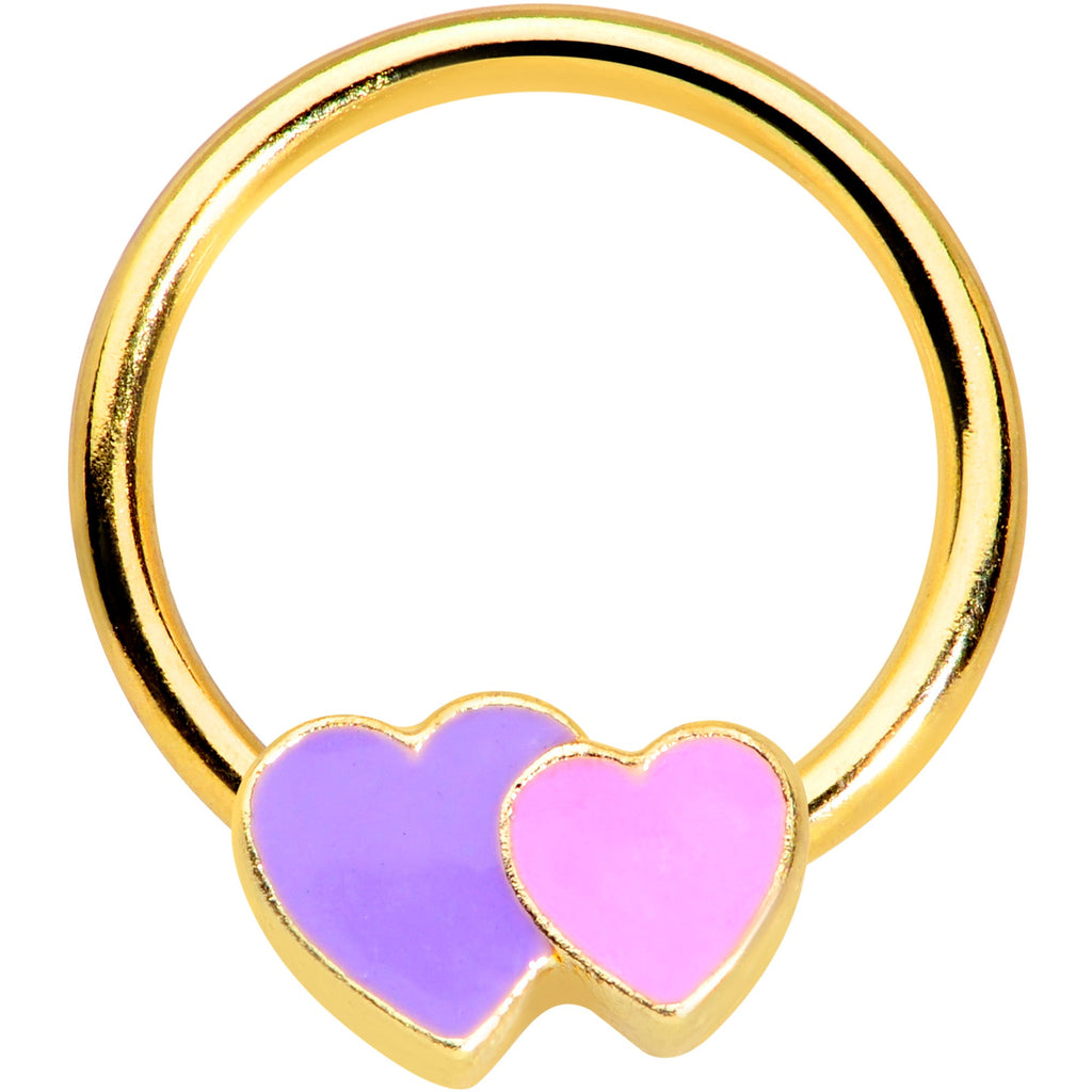 BodyCandy 16G 3/8 Gold Tone Purple Hearts BCR Captive Ring — main product shot